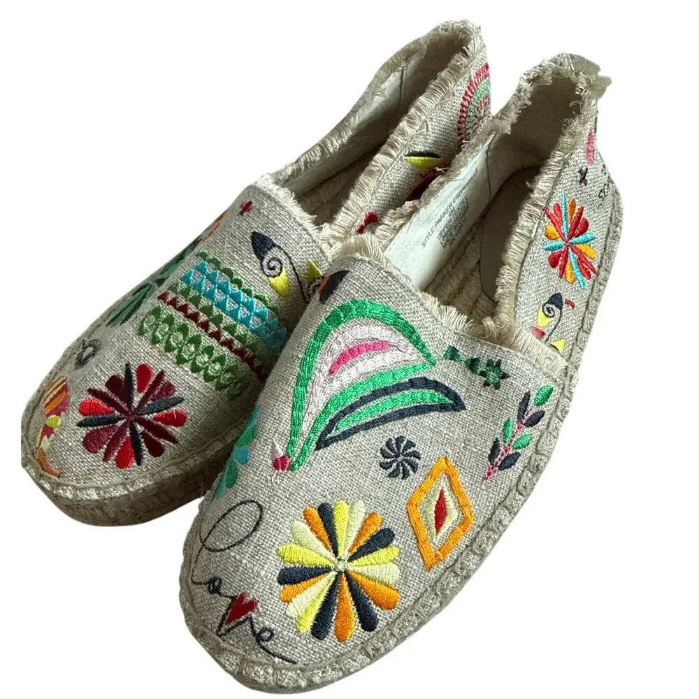 Johnny Was Parker Multicolor Embroidered Espadrille Shoes Size 6